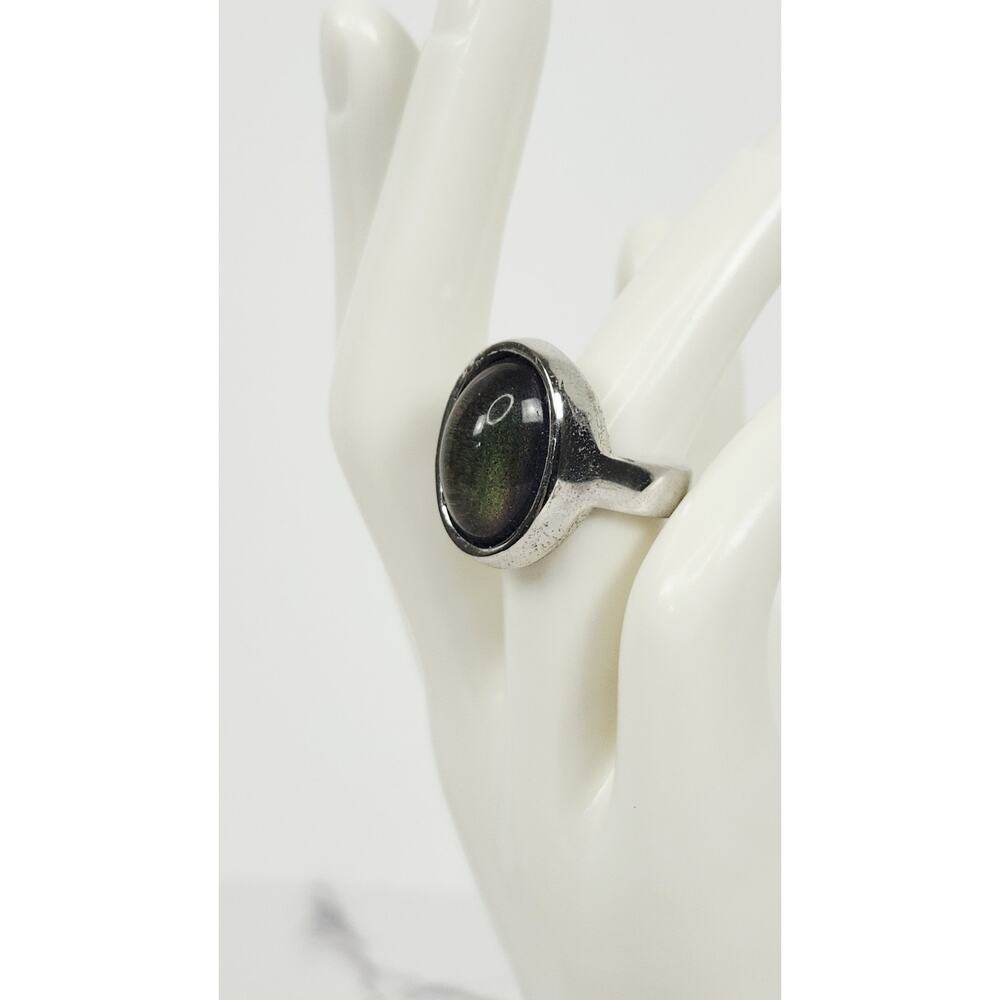 Vintage 1970s Retro Color Changing Oval Cabochon Mood Ring Silver Tone Size 8 - Picture 5 of 16